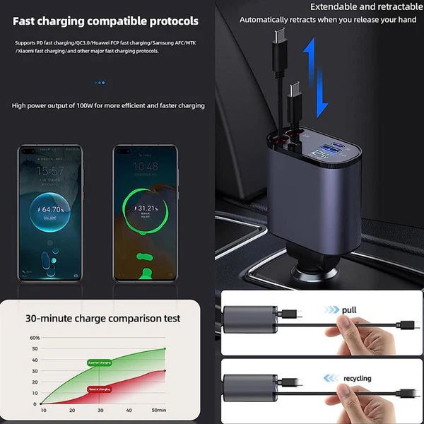 4 in 1 retractable fast charging cable for phones and tablets