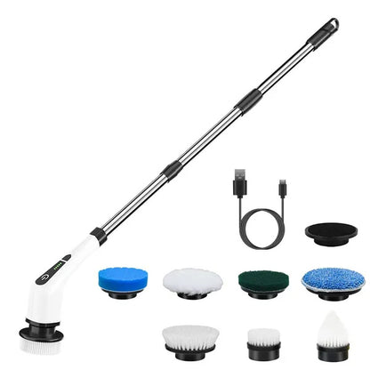 Electric Spin Scrubber – Cordless Cleaning Brush | 8 Replaceable Heads & Extendable Arm