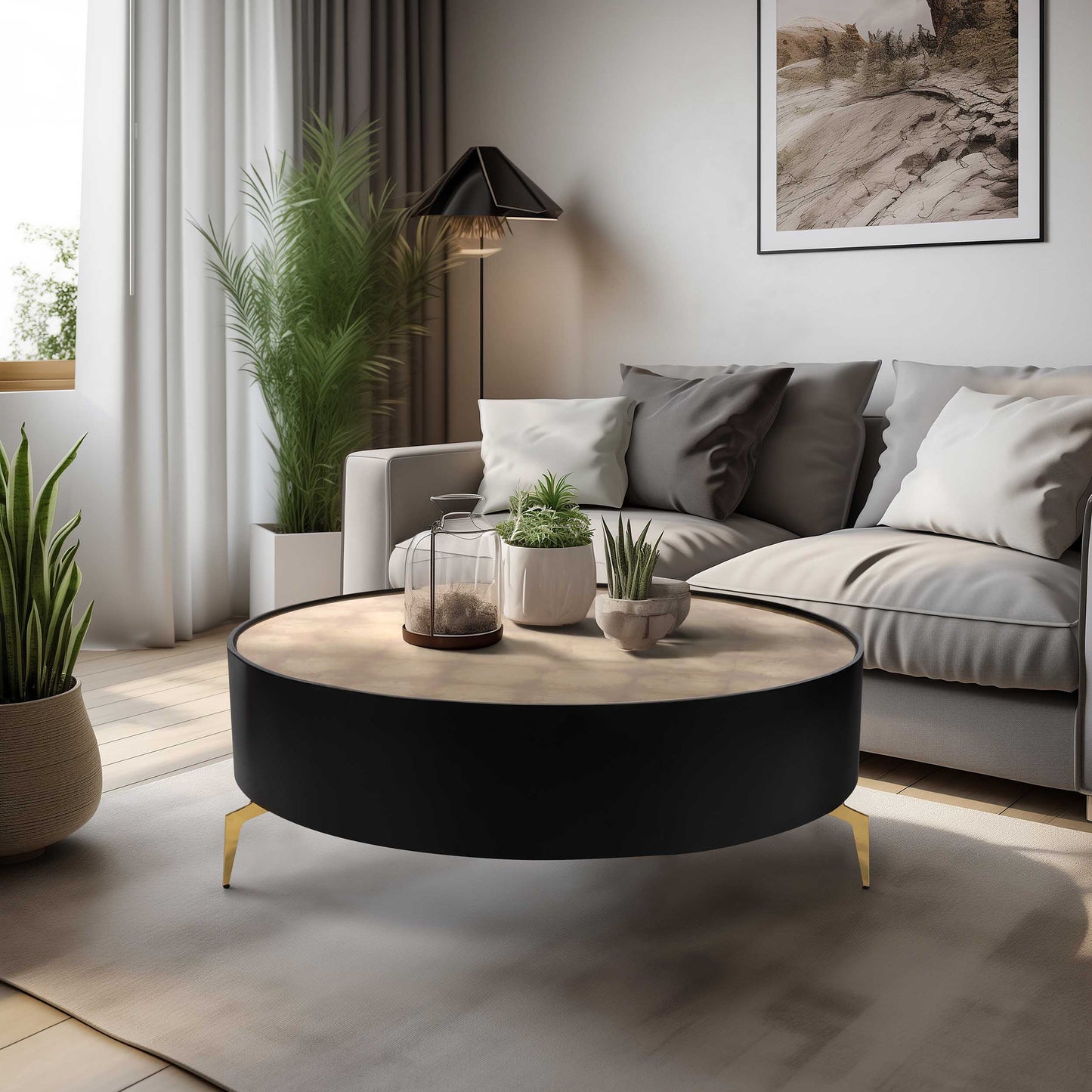 Gold Leaf Top Coffee Table, Black