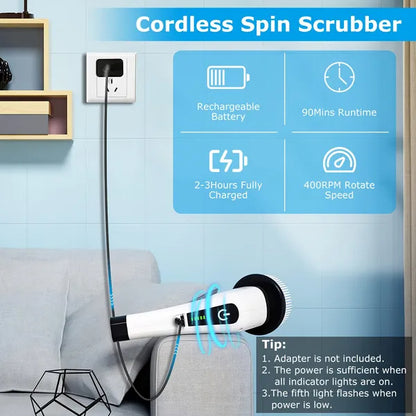 Electric Spin Scrubber – Cordless Cleaning Brush | 8 Replaceable Heads & Extendable Arm