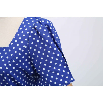 Square Collar Polka-dot Slim-fit Large Swing Dress